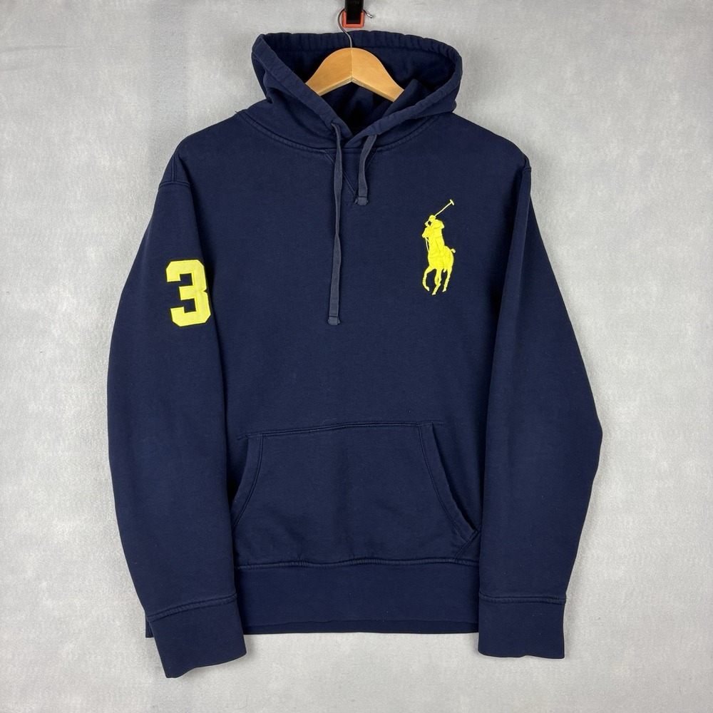 Vintage Polo Ralph Lauren Big Pony Hoodie Men’s Large Blue Yellow Embroidered
